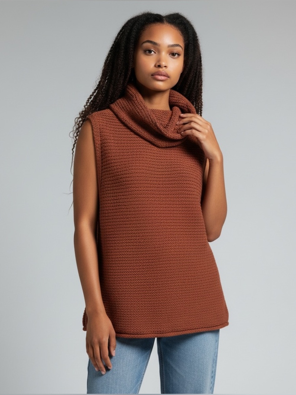 Together Rust-Colored Sleeveless Cowl Neck Sweater Vest